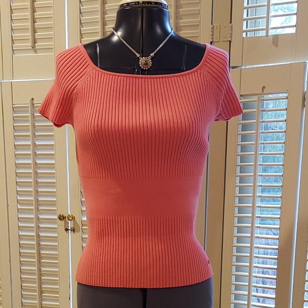 Coral Cap Sleeved Ribbed Knit Cotton Top Tommy Hilfiger Size M